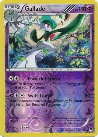 Gallade reverse holo card front, Plasma Storm 61/135
