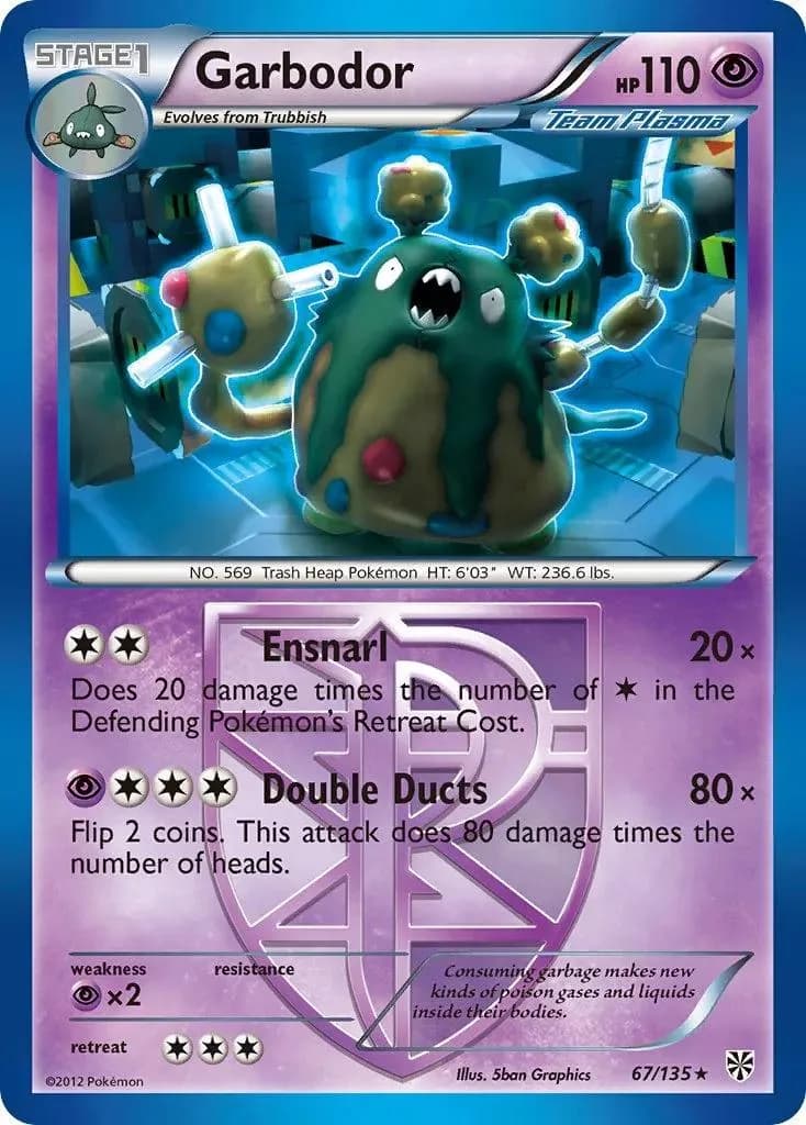 Garbodor reverse holo card front, Plasma Storm 67/135