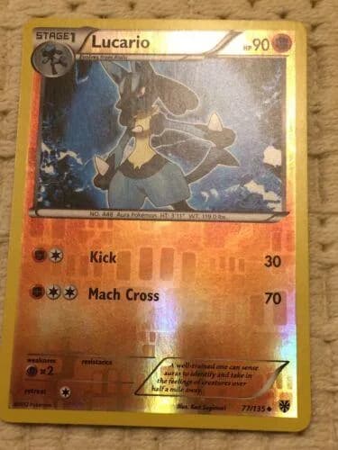 Lucario reverse holo card front, Plasma Storm 77/135