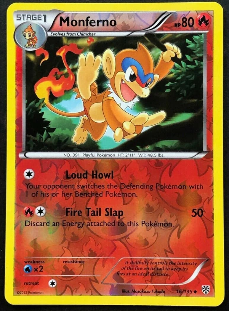 Monferno reverse holo card front, Plasma Storm 16/135