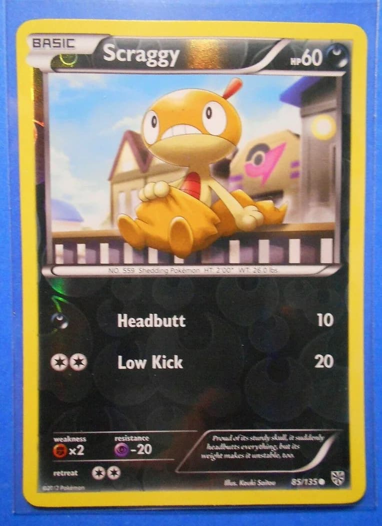 Scraggy reverse holo card front, Plasma Storm 85/135