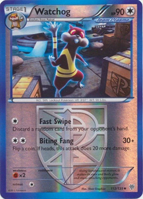 Watchog reverse holo card front, Plasma Storm 112/135