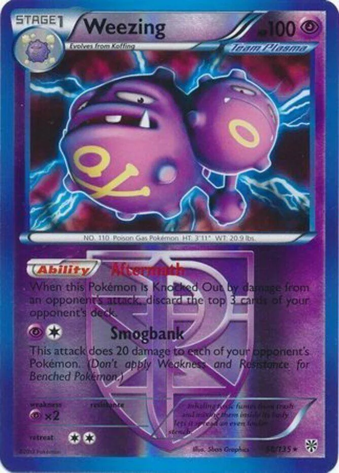 Weezing reverse holo card front, Plasma Storm 58/135