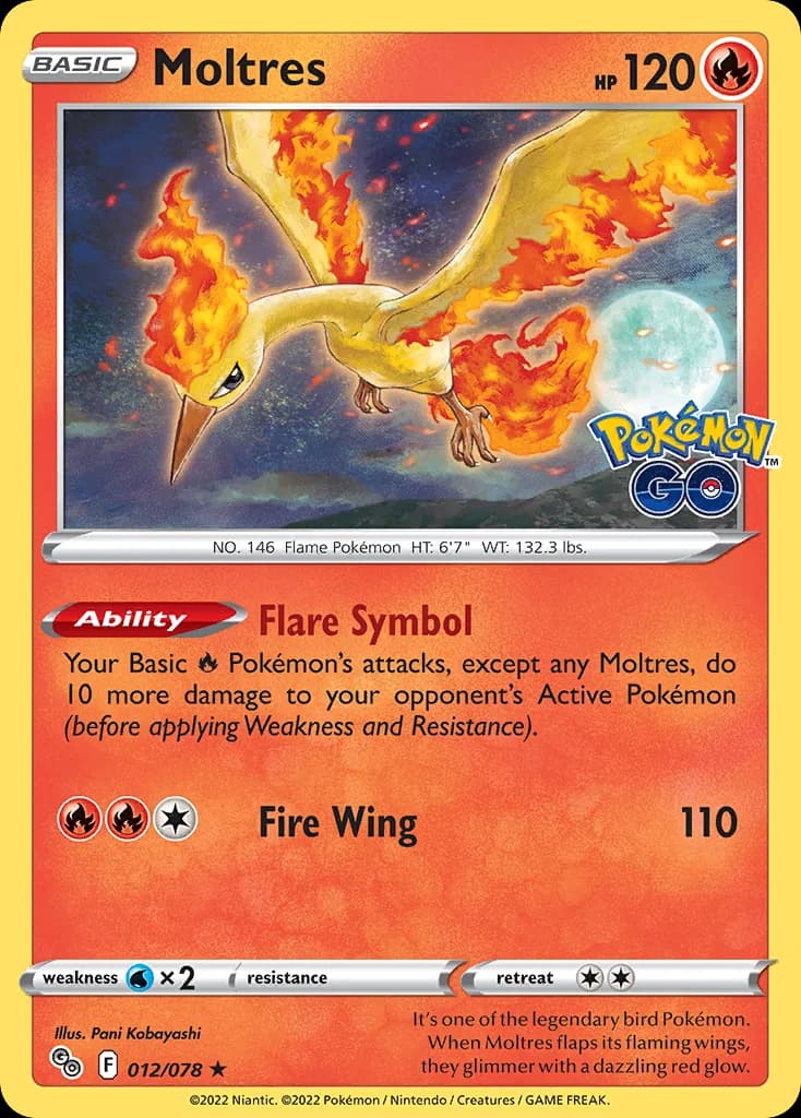 Pokémon GO Moltres card front, 12/78