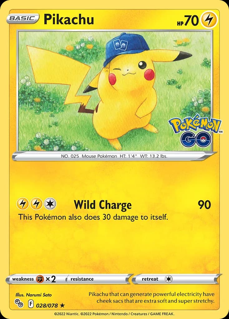 Pokémon GO Pikachu card front, 28/78