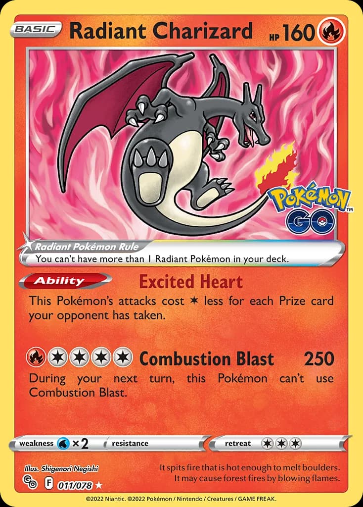 Pokémon GO Radiant Charizard card front, 11/78