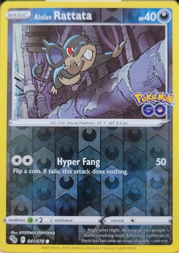 Alolan Rattata reverse holo card front, Pokémon GO 41/78