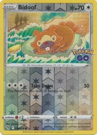 Bidoof reverse holo card front, Pokémon GO 59/78