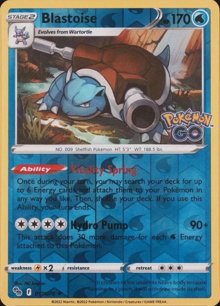 Blastoise reverse holo card front, Pokémon GO 17/78