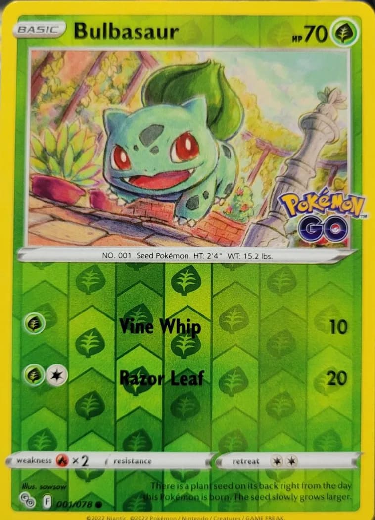 Bulbasaur reverse holo card front, Pokémon GO 1/78