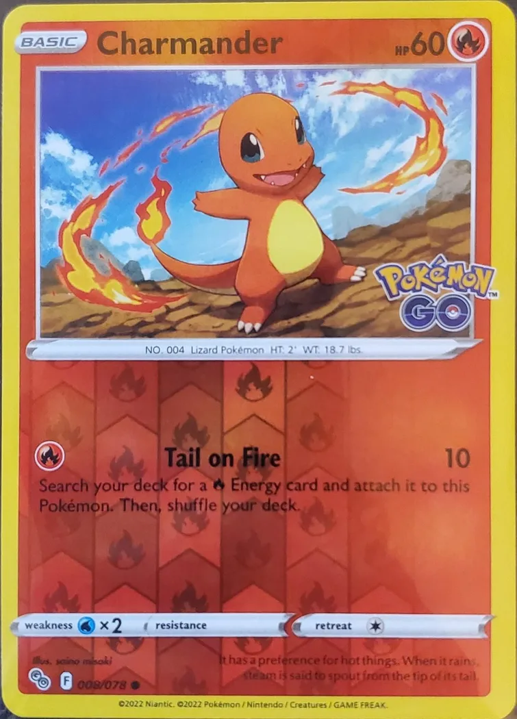 Charmander reverse holo card front, Pokémon GO 8/78