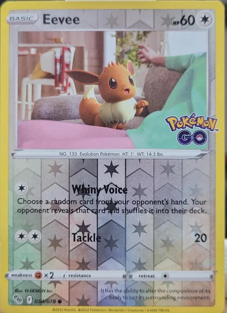 Eevee reverse holo card front, Pokémon GO 54/78