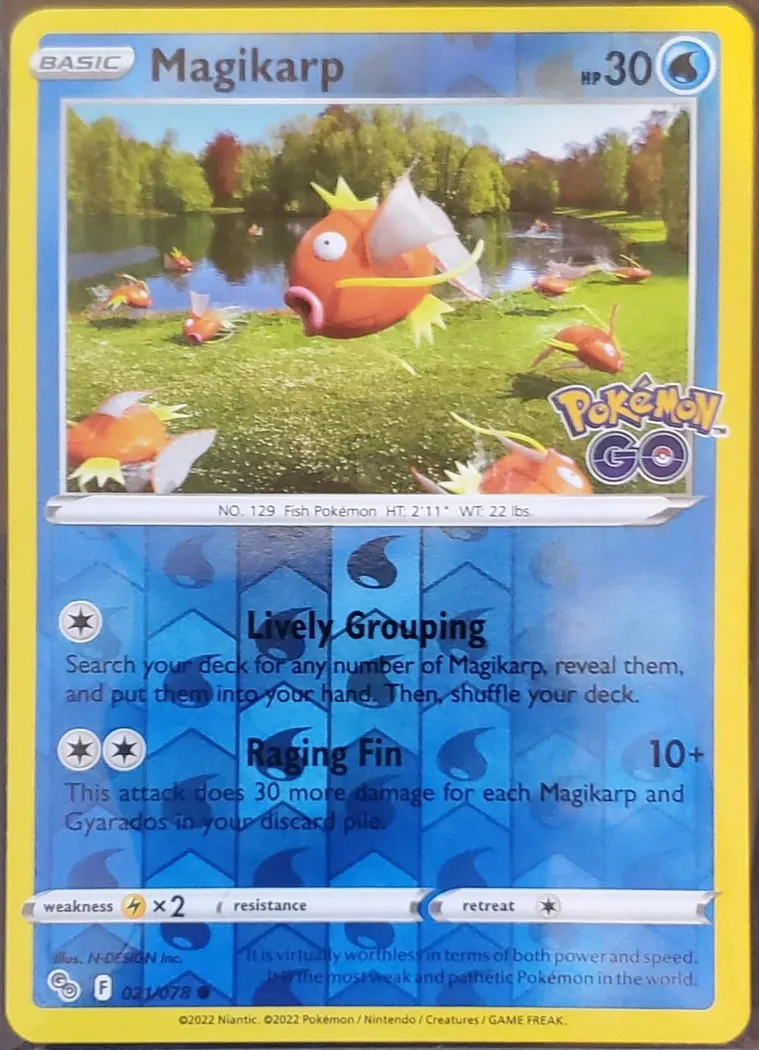 Magikarp reverse holo card front, Pokémon GO 21/78
