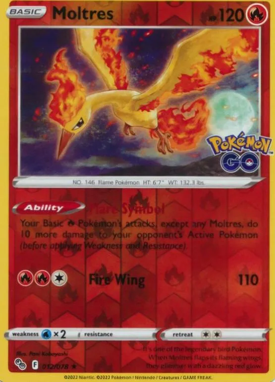 Moltres reverse holo card front, Pokémon GO 12/78