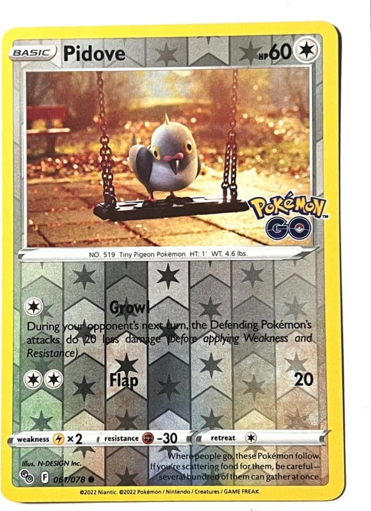 Pidove reverse holo card front, Pokémon GO 61/78
