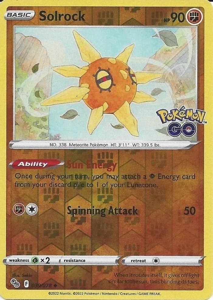 Solrock reverse holo card front, Pokémon GO 39/78