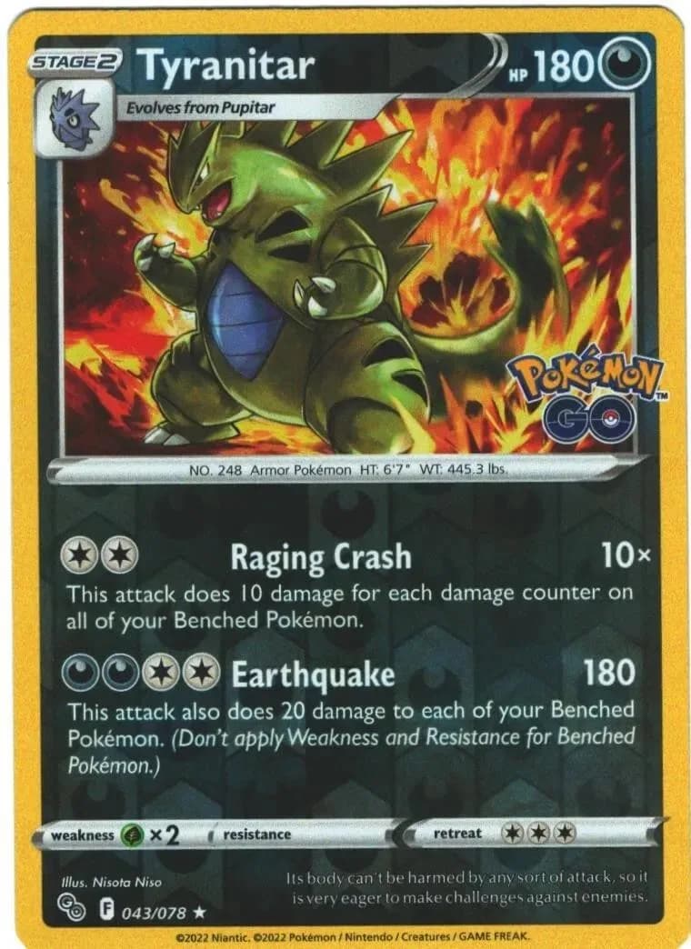 Tyranitar reverse holo card front, Pokémon GO 43/78