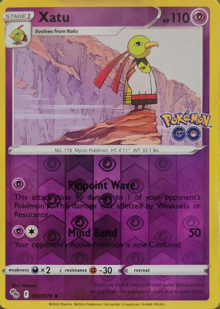 Xatu reverse holo card front, Pokémon GO 33/78