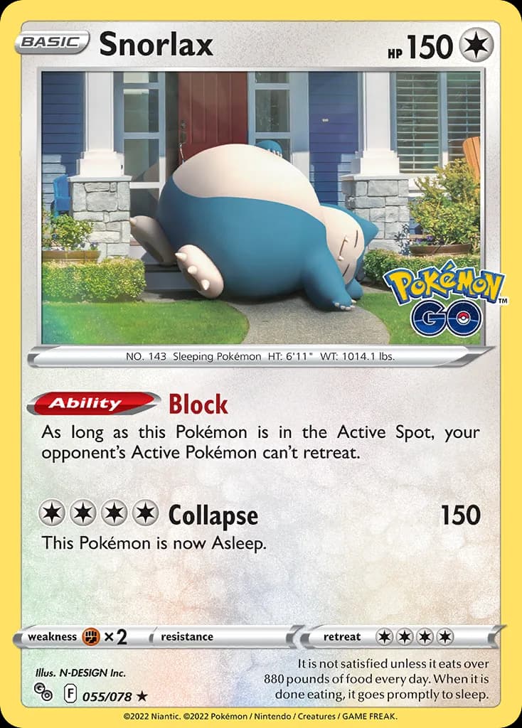 Pokémon GO Snorlax card front, 55/78