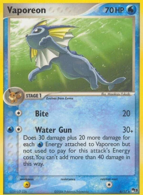 Vaporeon card front, POP Series 3 6/17