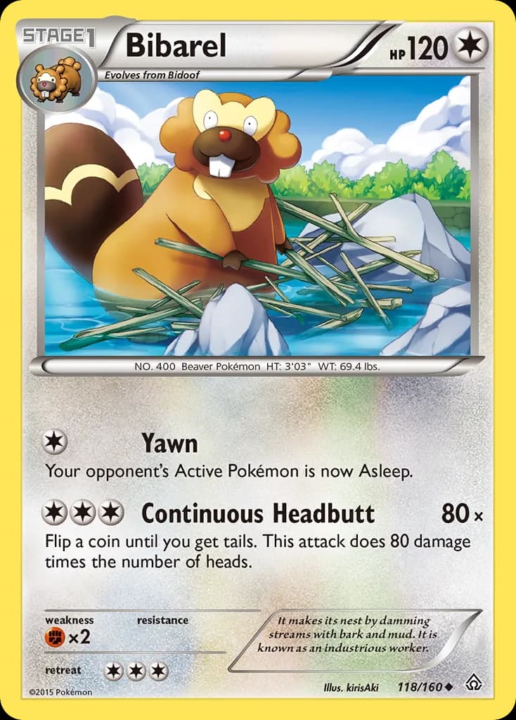 Primal Clash Bibarel card front, 118/160
