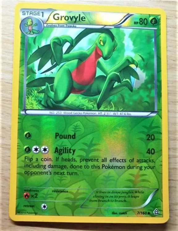 Grovyle reverse holo card front, Primal Clash 7/160