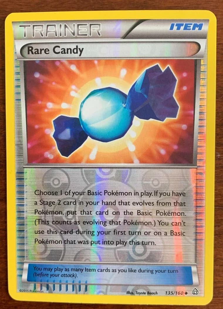 Rare Candy reverse holo card front, Primal Clash 135/160