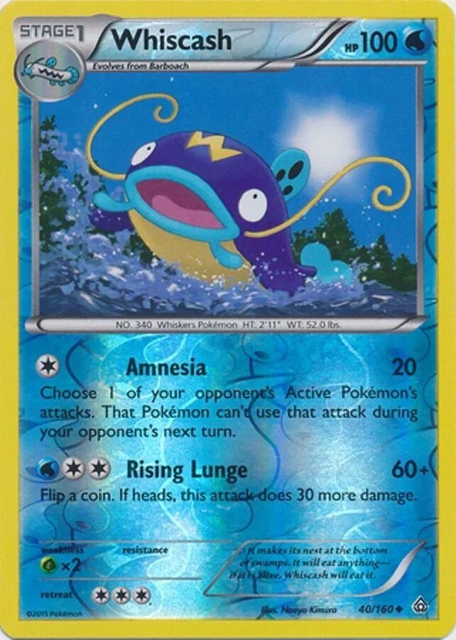 Whiscash reverse holo card front, Primal Clash 40/160