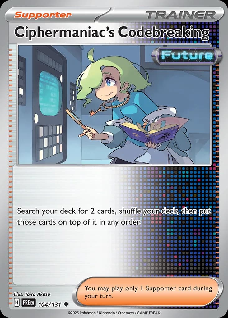 Prismatic Evolutions Ciphermaniac's Codebreaking card front, 104/131