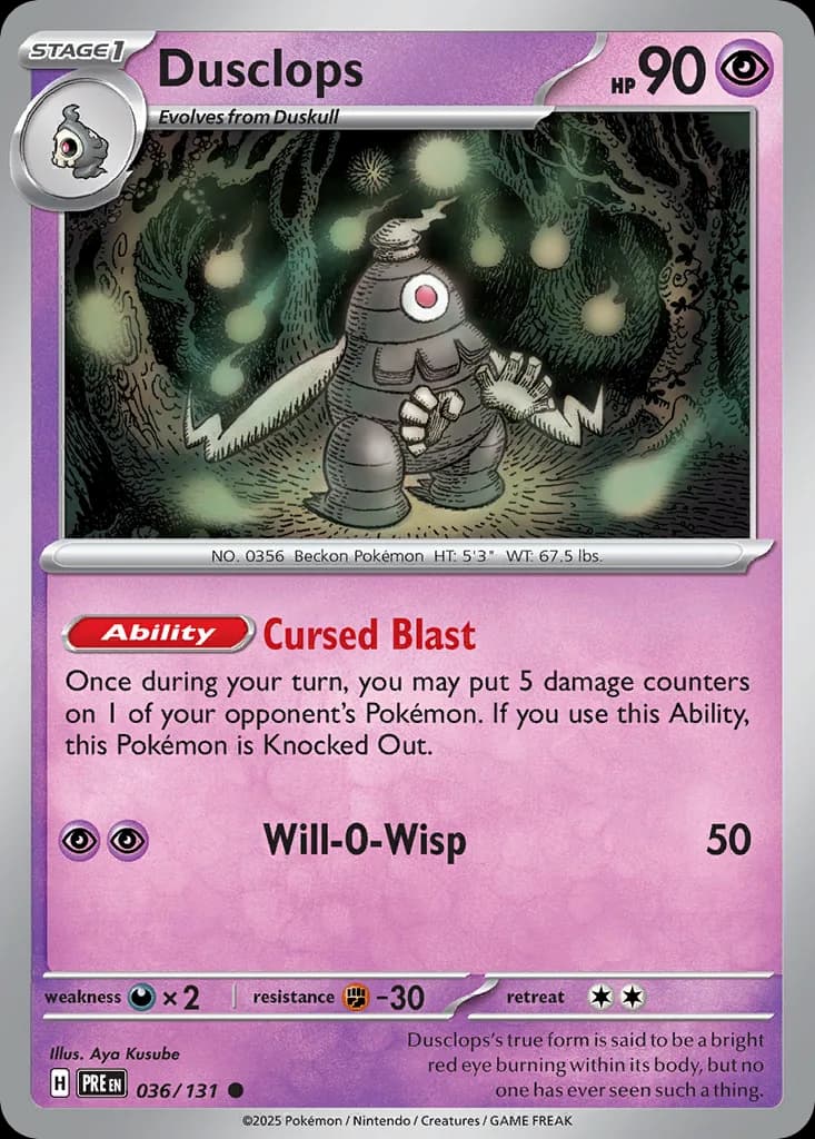 Prismatic Evolutions Dusclops card front, 36/131