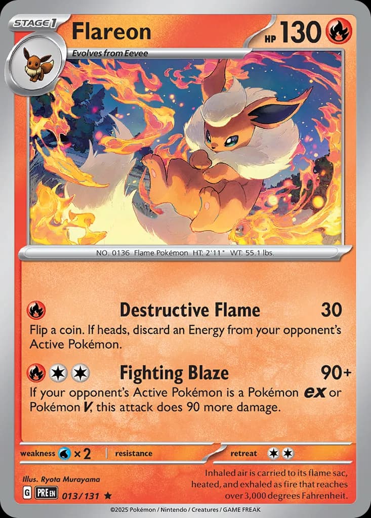 Prismatic Evolutions Flareon card front, 13/131