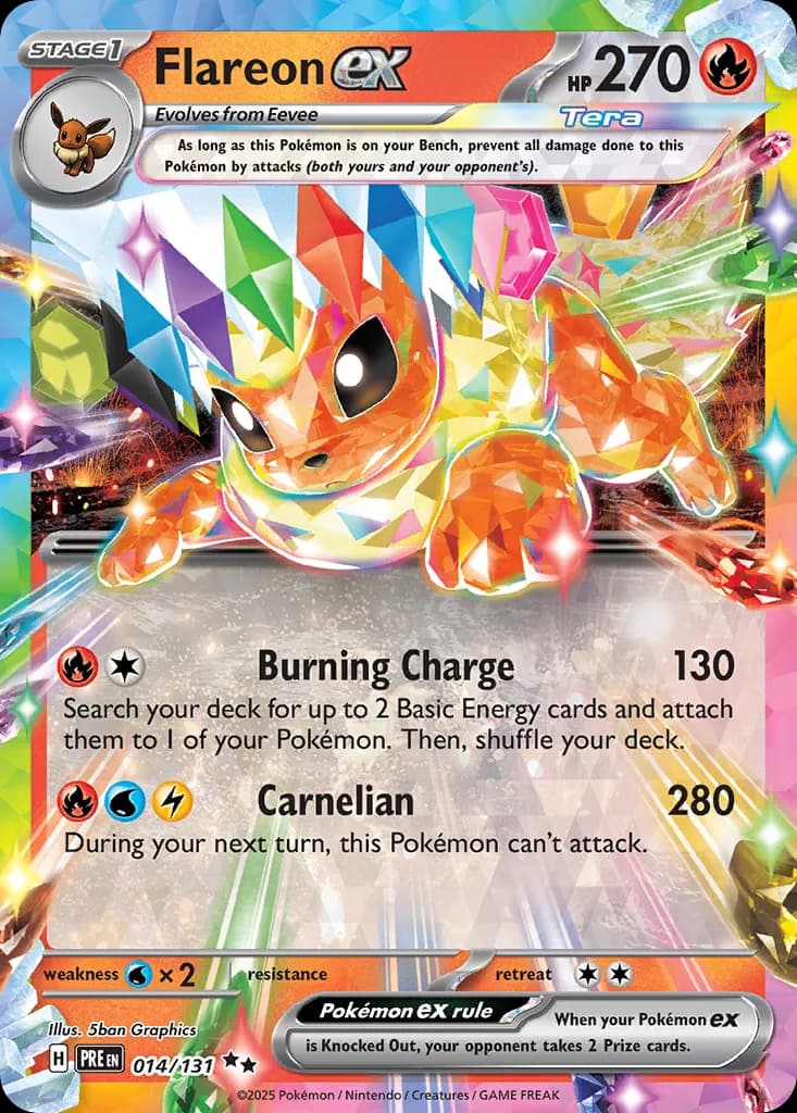 Prismatic Evolutions Flareon ex card front, 14/131