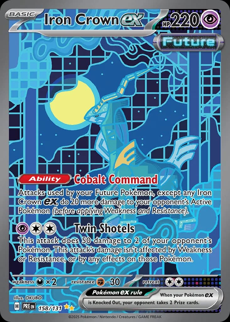 Prismatic Evolutions Iron Crown ex card front, 158/131