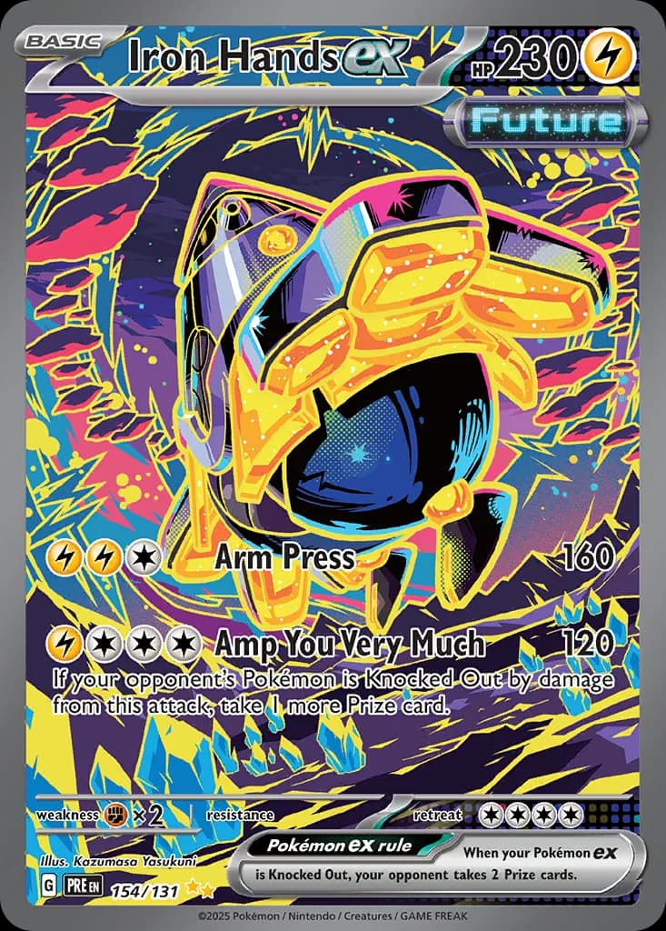 Prismatic Evolutions Iron Hands ex card front, 154/131