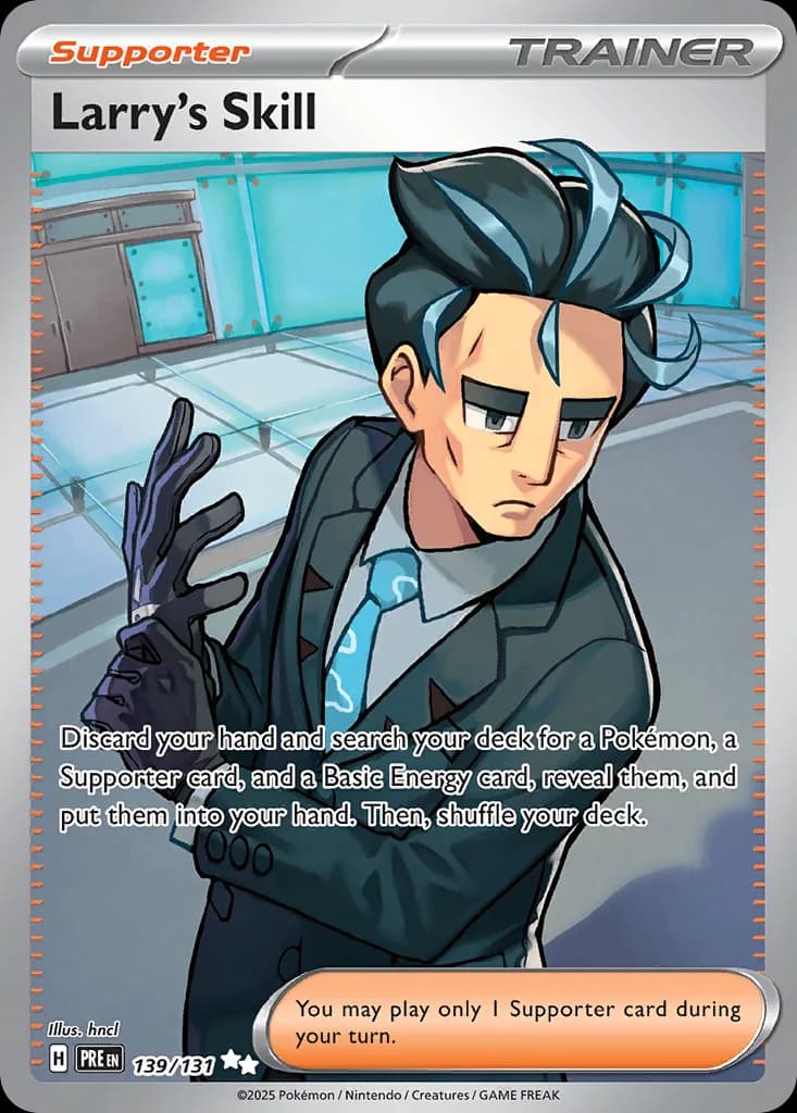 Prismatic Evolutions Larry's Skill card front, 139/131