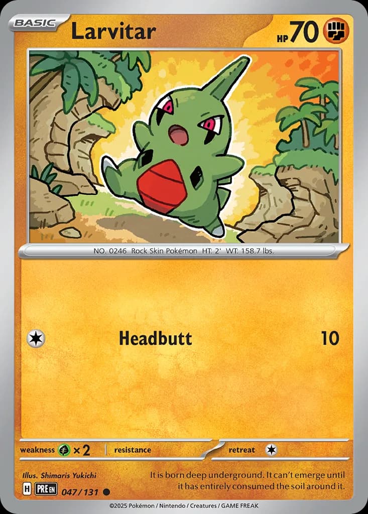 Prismatic Evolutions Larvitar card front, 47/131