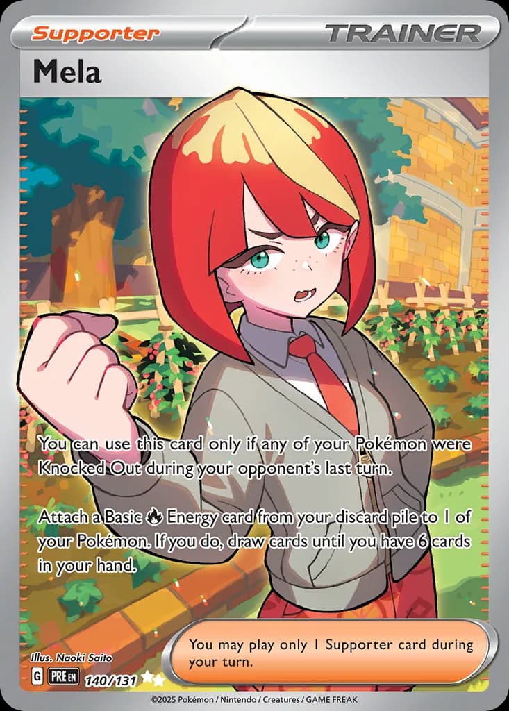 Prismatic Evolutions Mela card front, 140/131
