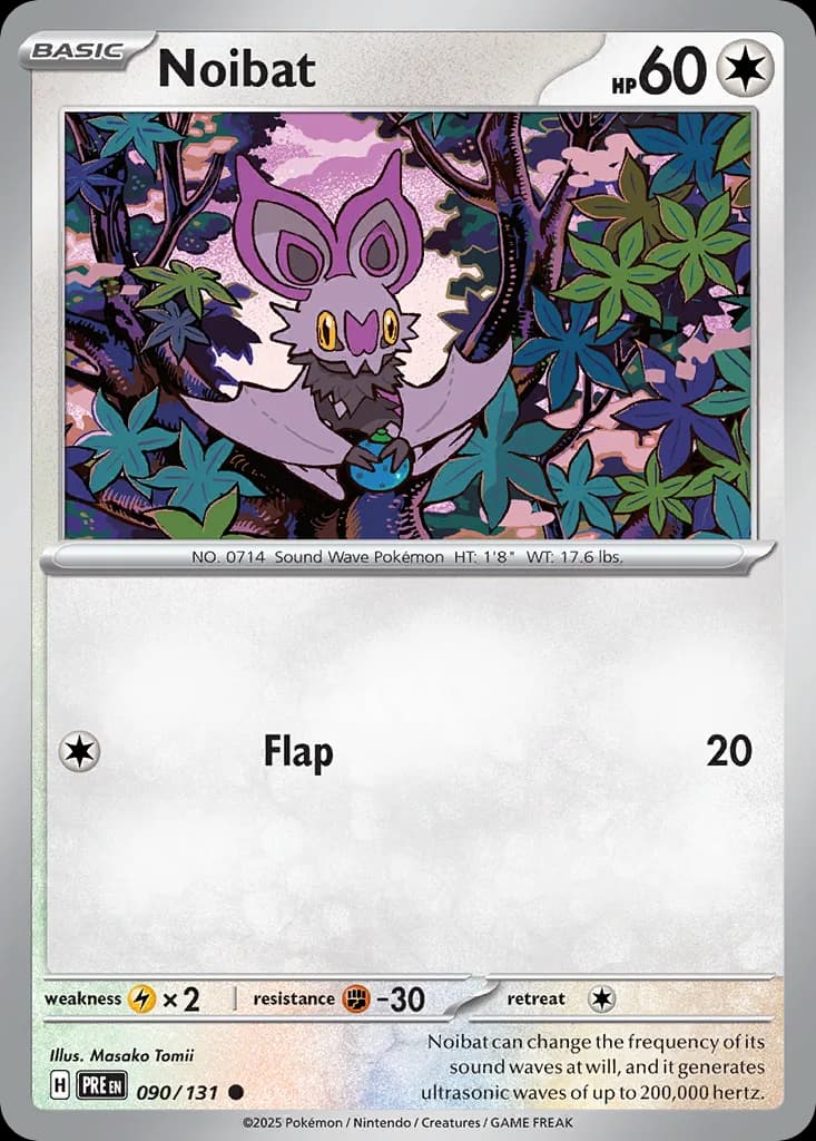 Noibat, Prismatic Evolutions 90/131, English non-holo base-card reference; reverse-holo finish is not shown