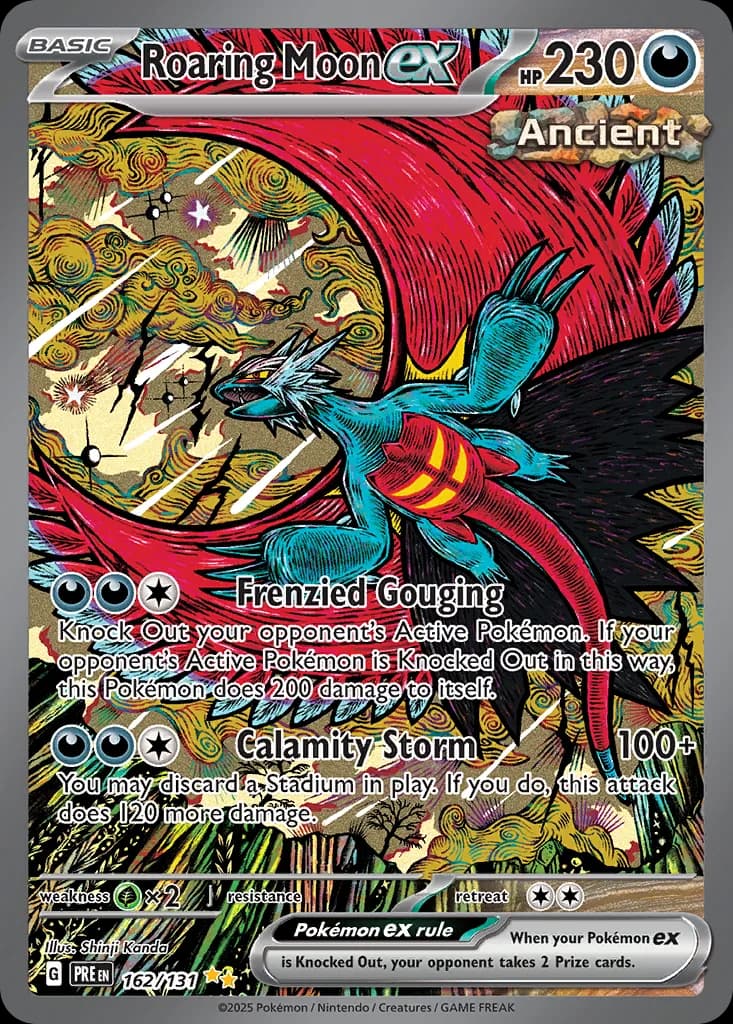 Prismatic Evolutions Roaring Moon ex card front, 162/131