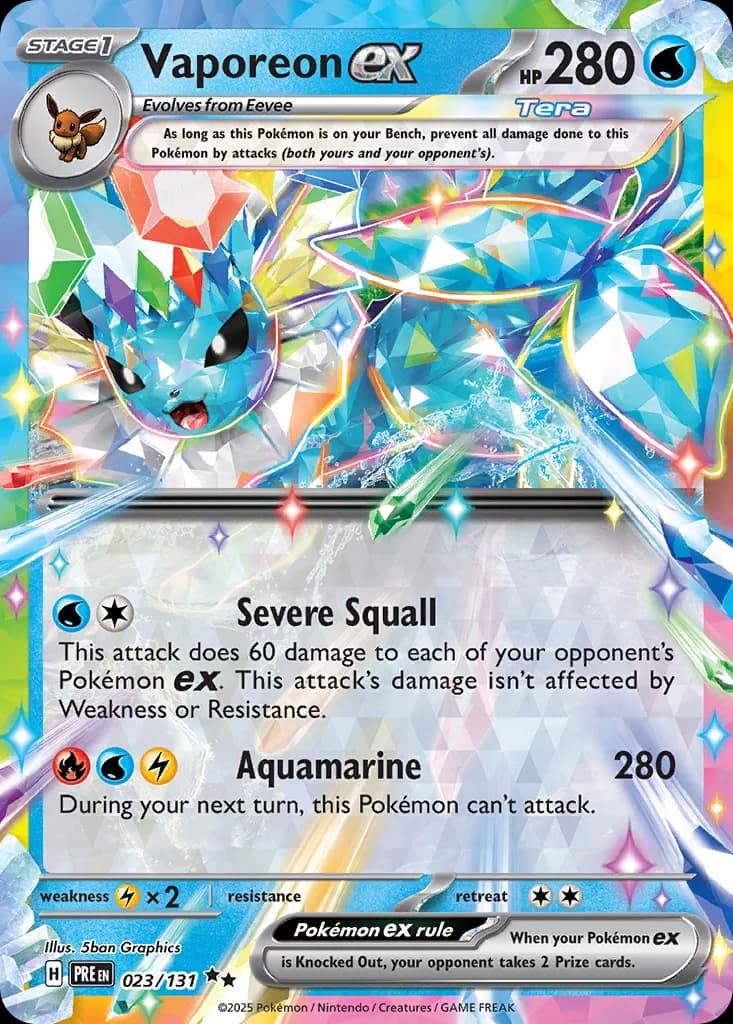 Vaporeon ex card front, Prismatic Evolutions 23/131