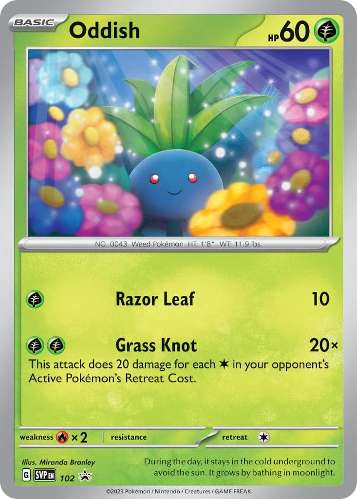 Oddish, Scarlet & Violet Black Star Promos 102, English non-holo card front
