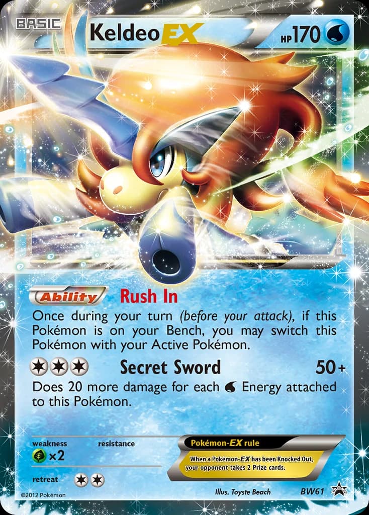 Keldeo-EX, BW Black Star Promos BW61, English holo card front