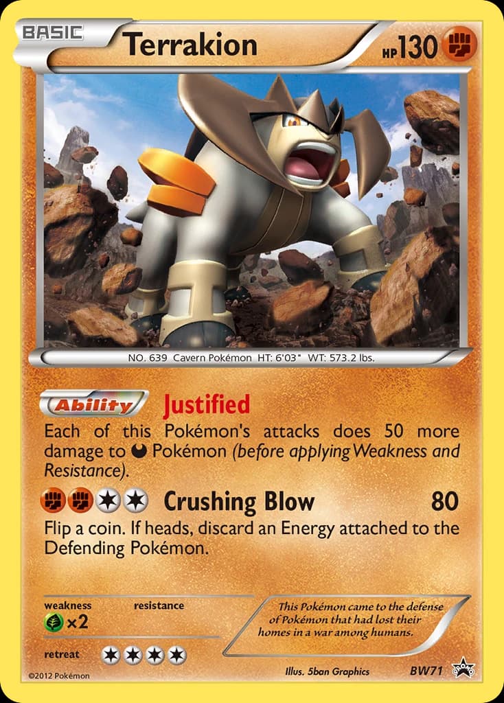 Terrakion, BW Black Star Promos BW71, English holo card front