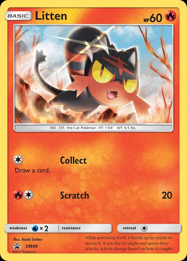 Litten, SM Black Star Promos SM08, English holo card front