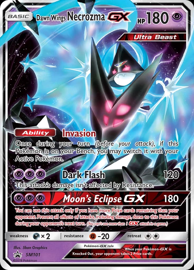 Dawn Wings Necrozma-GX, SM Black Star Promos SM101, English holo card front