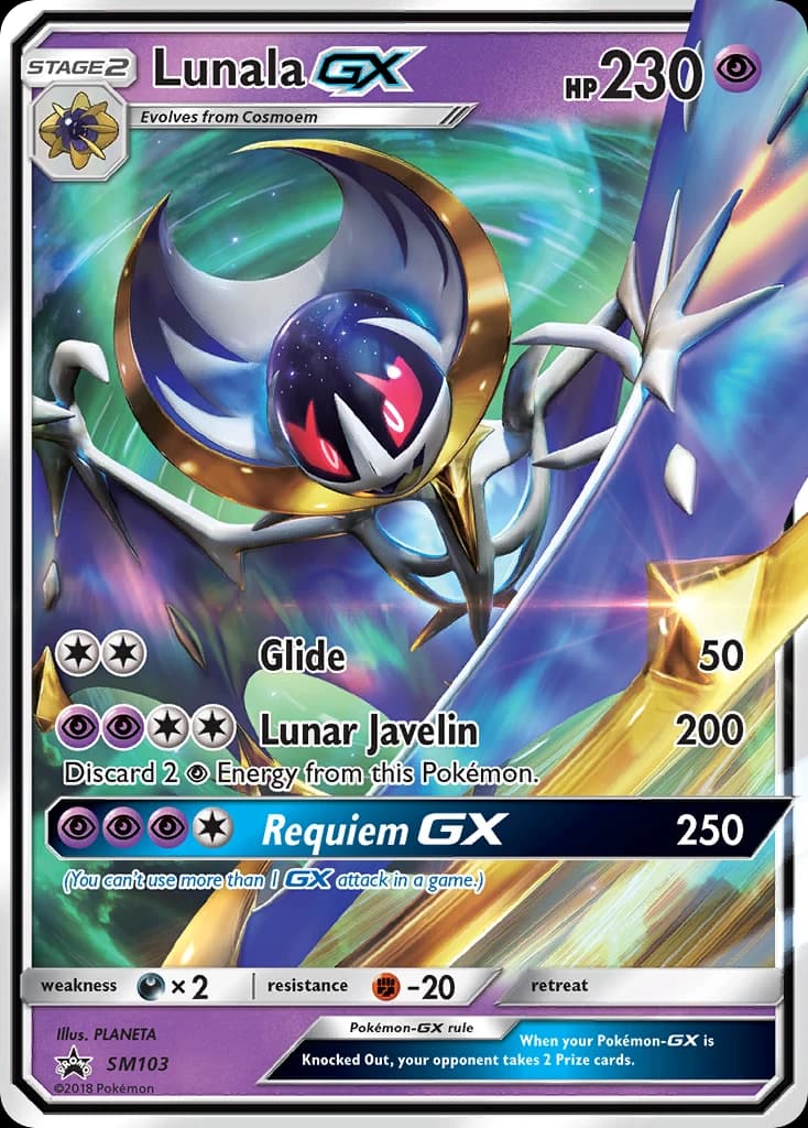 Lunala-GX, SM Black Star Promos SM103, English holo card front