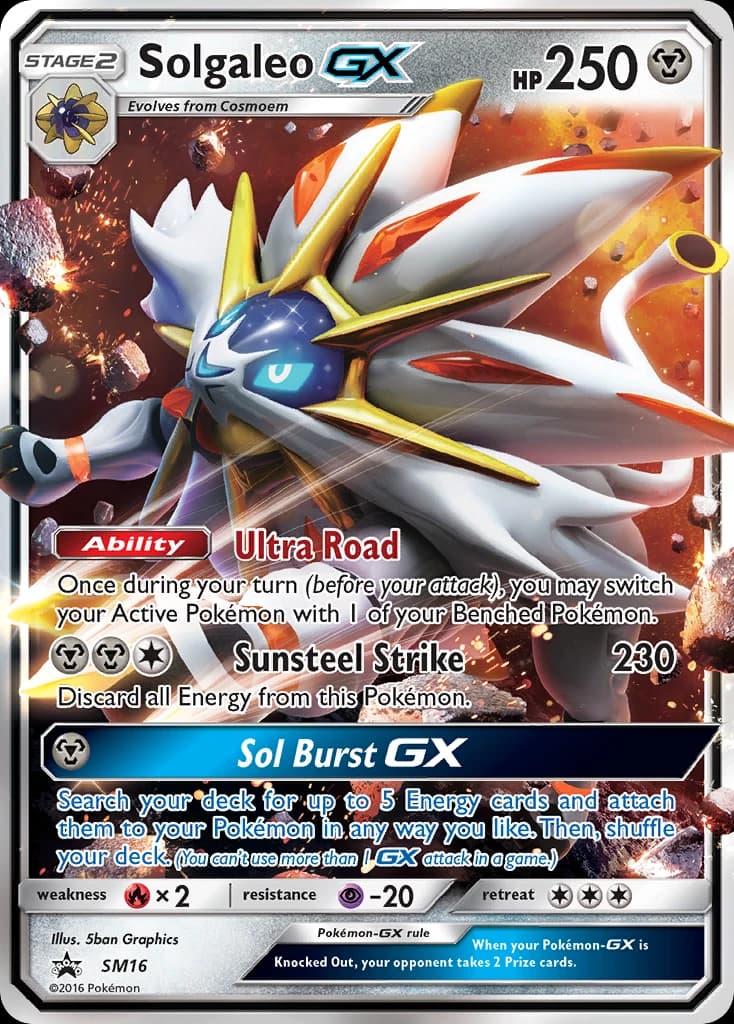 Solgaleo-GX, SM Black Star Promos SM16, English holo card front