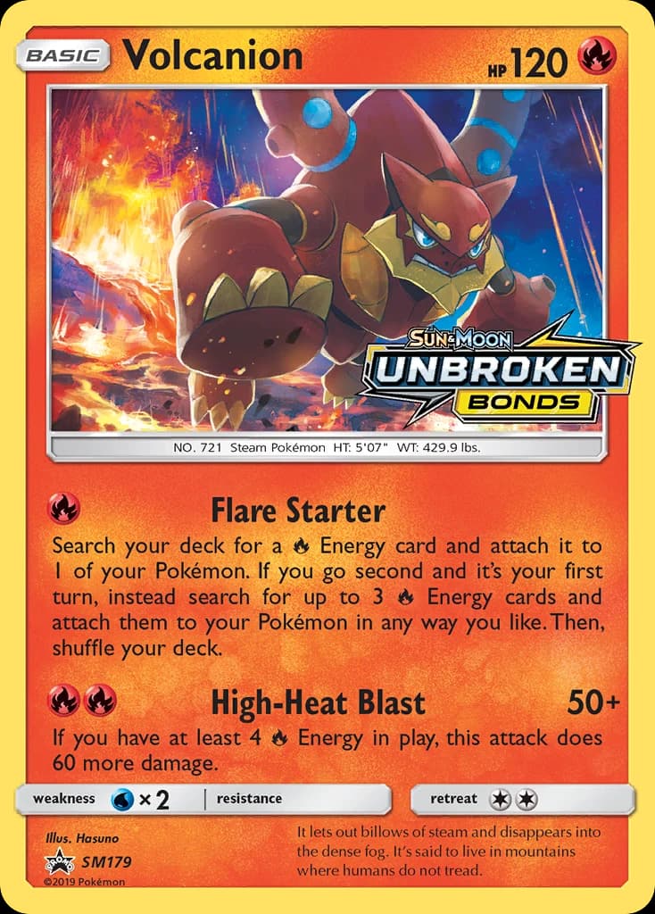 Volcanion, SM Black Star Promos SM179, English holo card front
