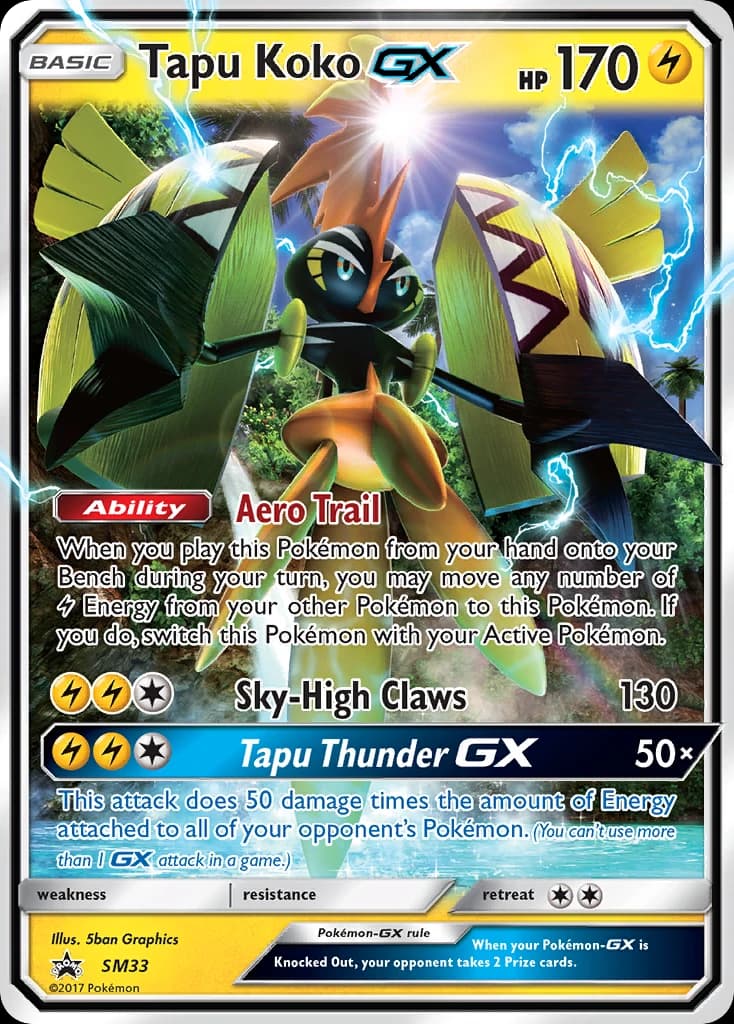 Tapu Koko-GX, SM Black Star Promos SM33, English holo card front