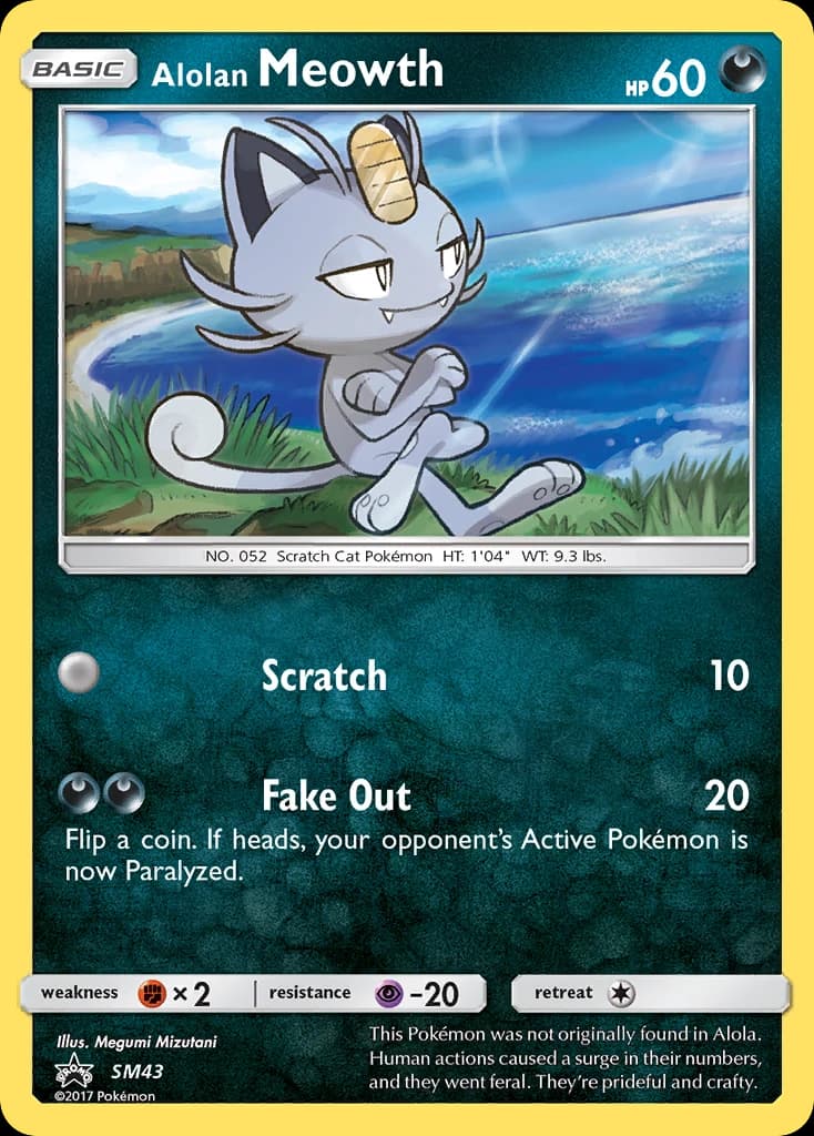 Alolan Meowth, SM Black Star Promos SM43, English holo card front